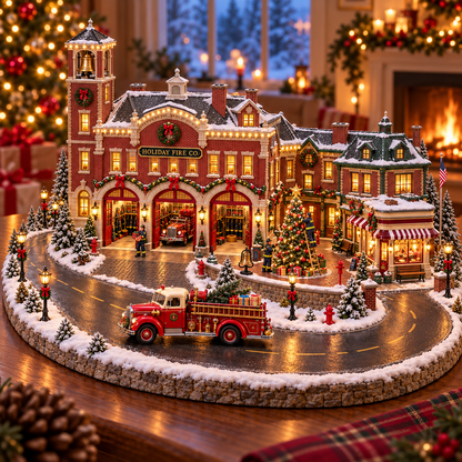 🚒 Christmas Fire Rescue Village – Lighted Holiday Firehouse Scene 🎄✨