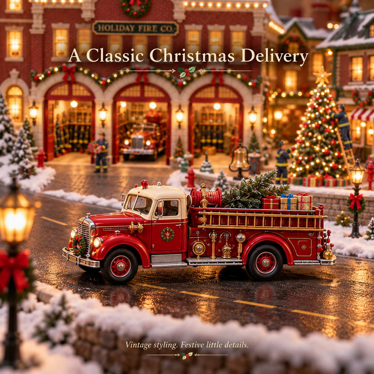 Christmas Fire Rescue Village 🚒🎄 – Lighted Holiday Scene Featuring Festive Firefighters 🚒✨