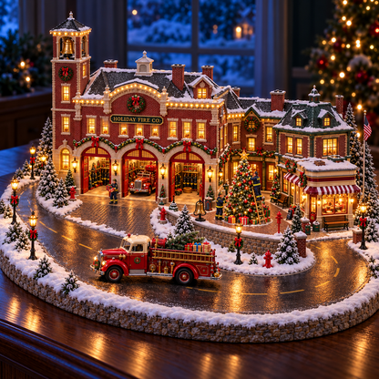 🚒 Christmas Fire Rescue Village – Lighted Holiday Firehouse Scene 🎄✨