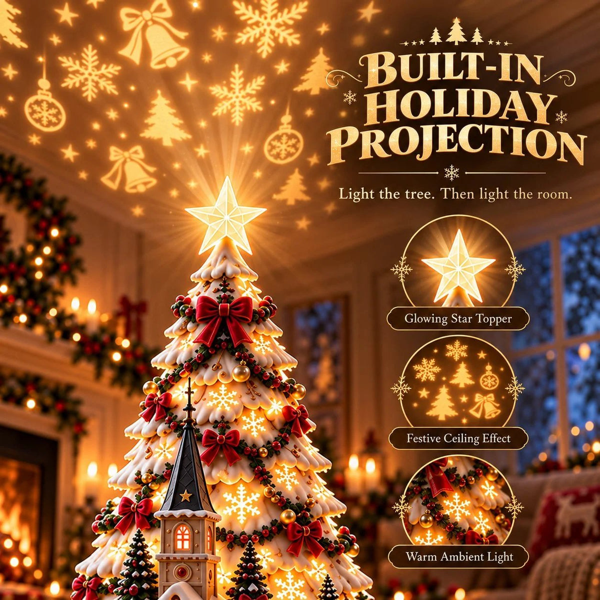 🎄Christmas Village Light-Up Tree – Festive LED Holiday Tabletop Decor