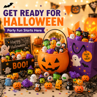 🎃 100PCS Halloween Mochi Squishy Toys – Cute Sensory Party Favors & Goodie Bag Fillers