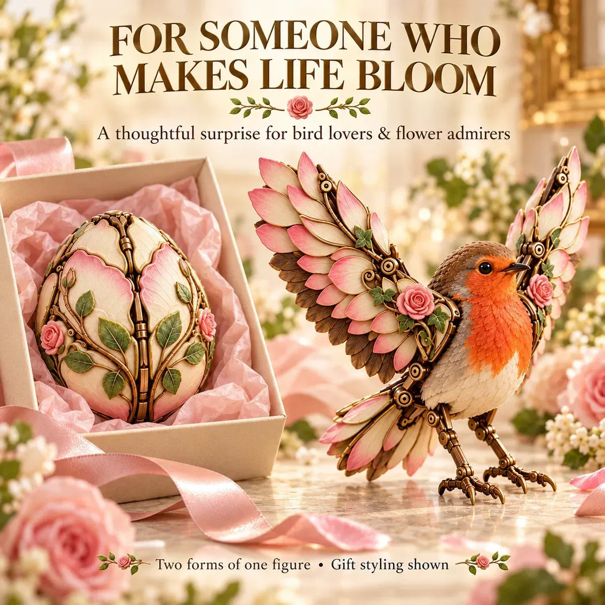 🌹🐦 Rosewing Robin – 2-in-1 Rose Egg to Mechanical Bird Transforming Figure