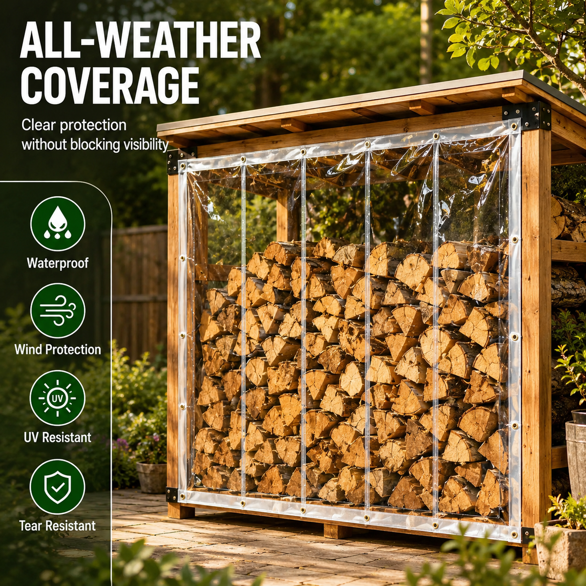 🔥Clear Waterproof PE Tarp, Transparent Outdoor Cover with Metal Grommets）
