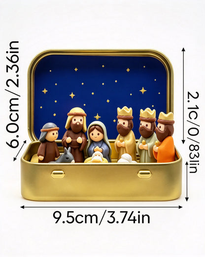 Mini Christmas Nativity Set in Tin Box