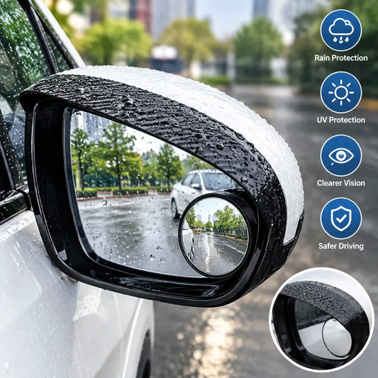 🔥2-Pack Car Side Mirror Rain Visors with 360° Blind Spot Mirrors – Clearer View for Safer Driving🔥