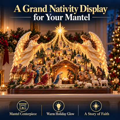 🎄✨ 3D Lighted Angel Nativity Centerpiece – Meaningful Christmas Mantel Decor✨