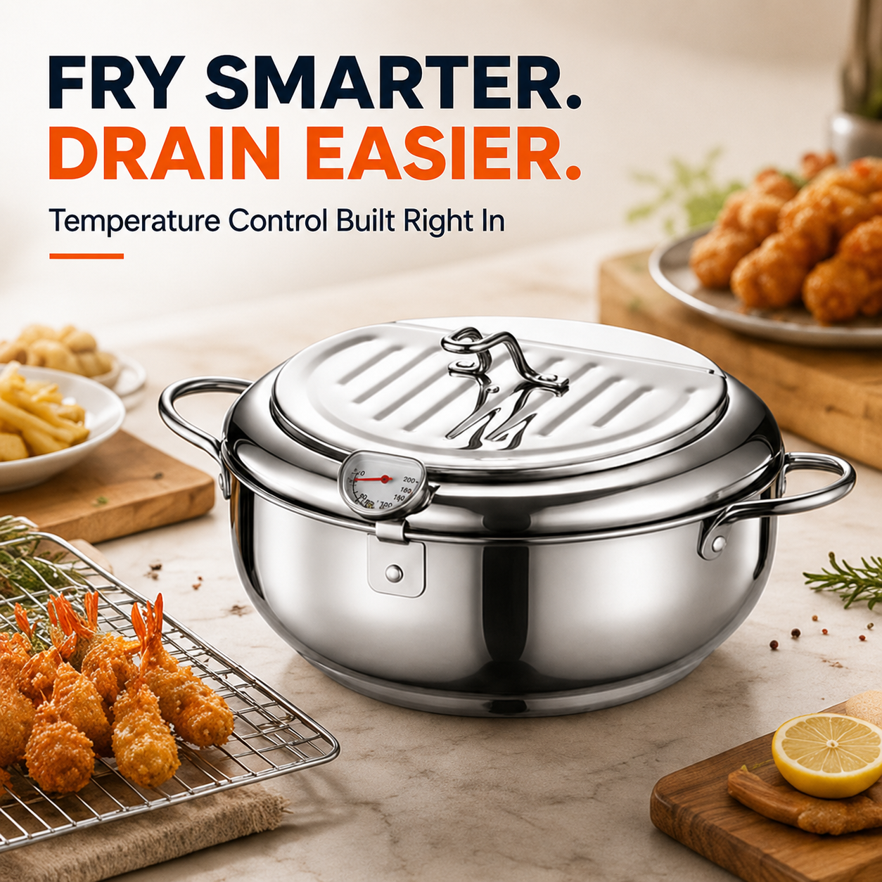 ⚡304 Stainless Steel Stovetop Deep Fryer Pot – With Thermometer