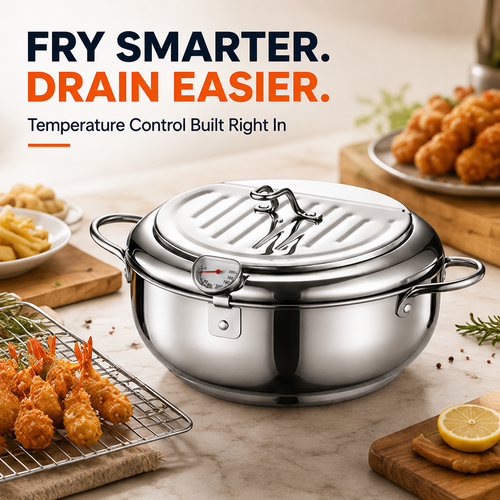 ⚡304 Stainless Steel Stovetop Deep Fryer Pot – With Thermometer