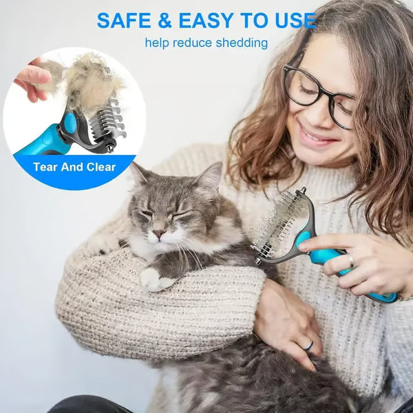 🔥Double-Sided Pet Rake – Deshedding Tool for Dogs & Cats 🐶🐱