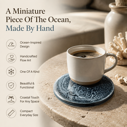 Handcrafted Dark Wave Ocean Art Coaster