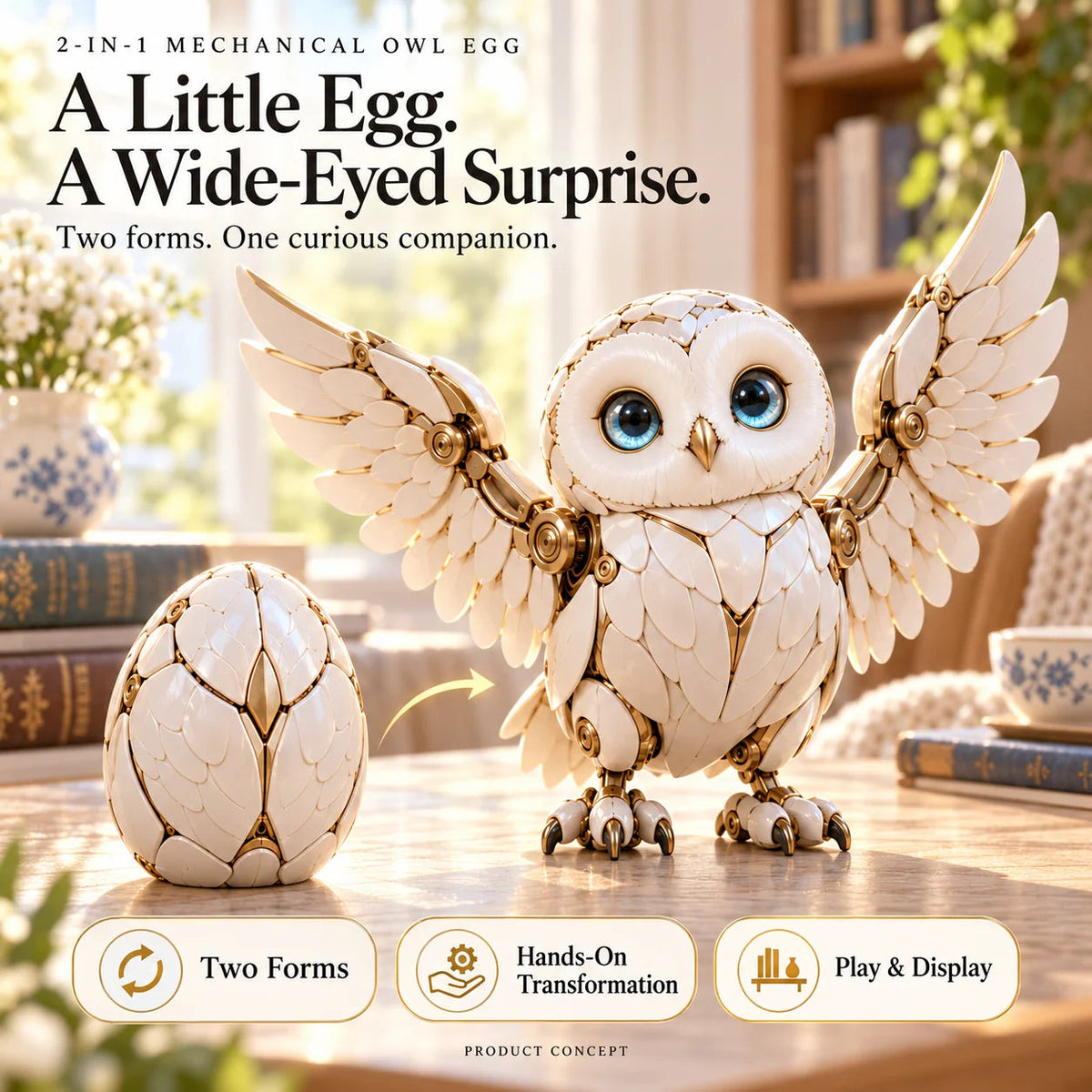 🦉 Mechanical Owl Egg – Transform & Reveal the Snowy Owl Inside 🥚✨