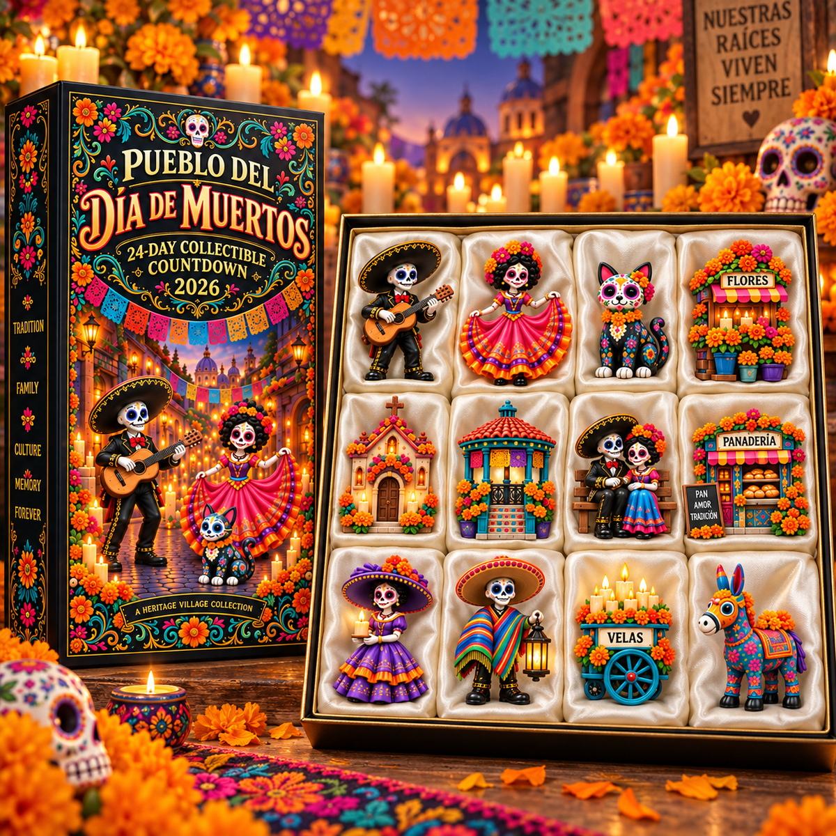 🎁Pueblo del Día de Muertos 2026 – 24-Day Day of the Dead Collectible Countdown Calendar with 24 Unique Miniatures