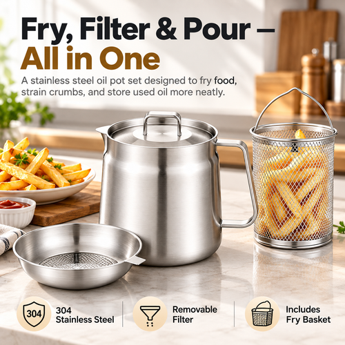 🍟 3-in-1 Stainless Steel Deep Fryer Pot with Oil Filter & Fry Basket