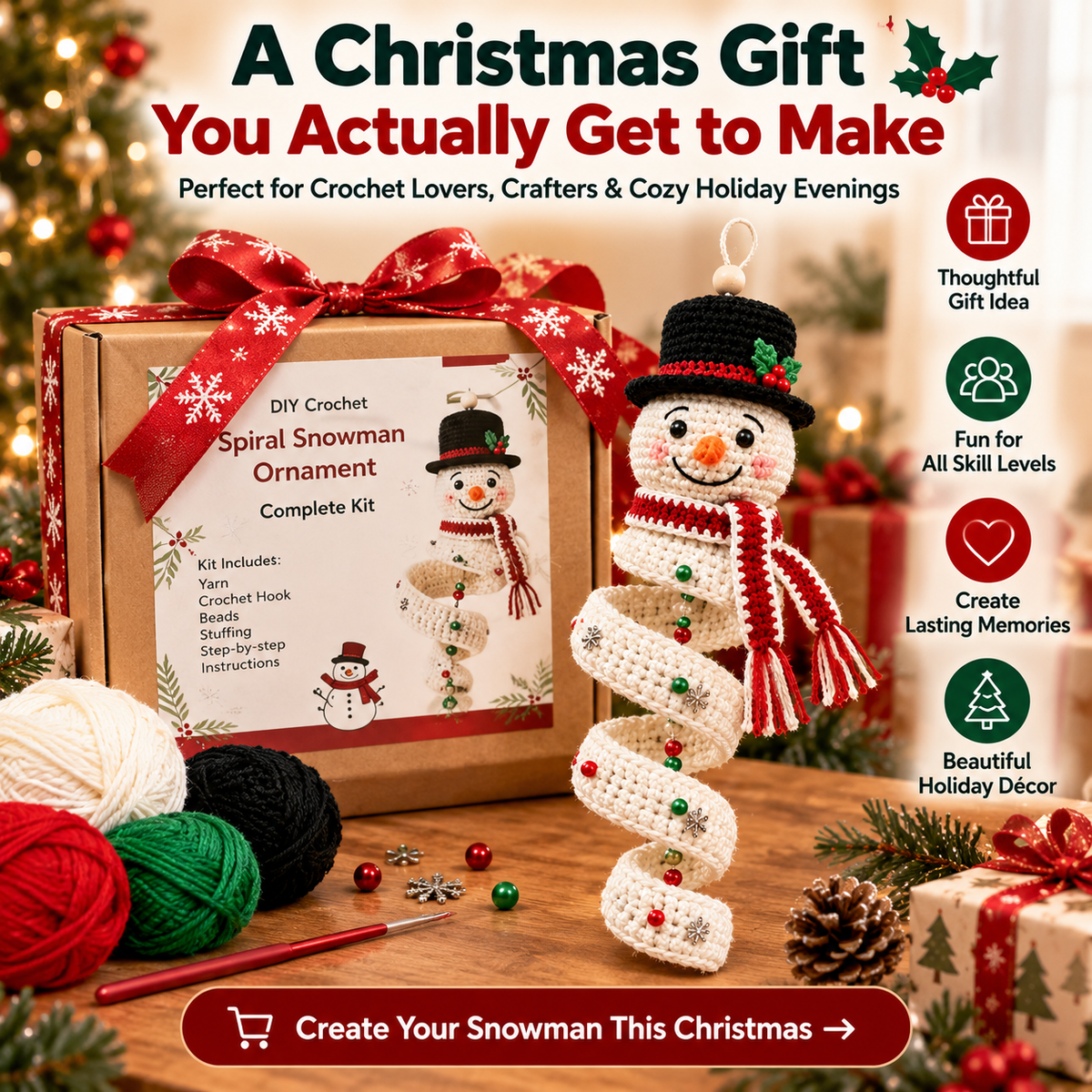 ☃️ DIY Crochet Spiral Snowman Ornament Kit – Make Your Own Christmas Keepsake