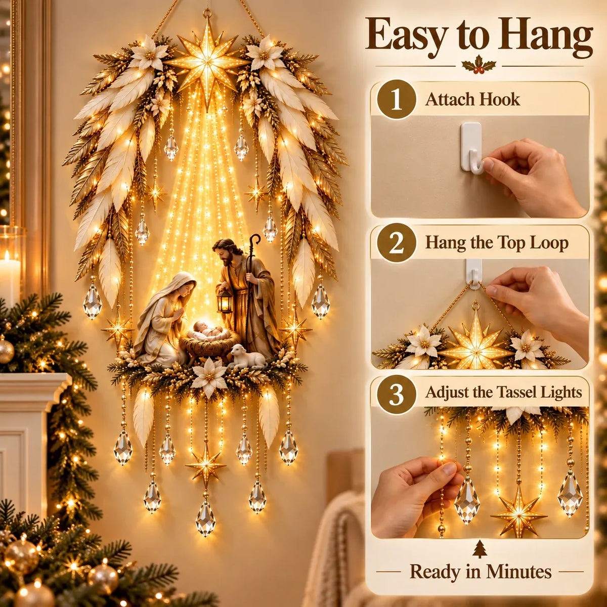✨ Lighted 3D Angel Wings Christmas Nativity Wall Decor ✨