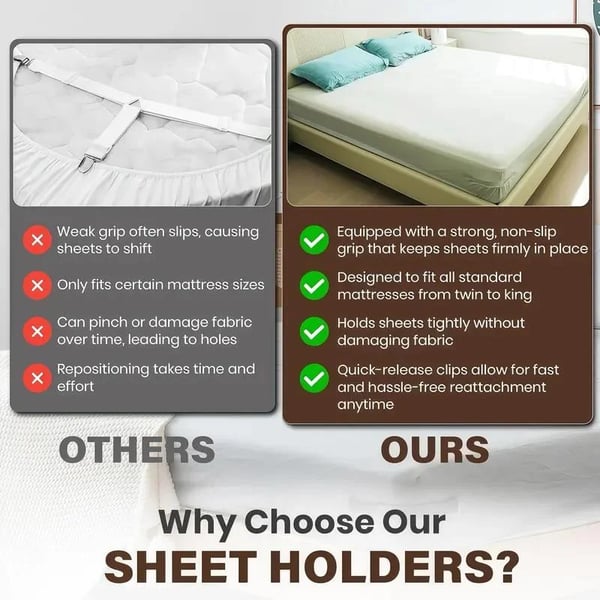 🛏️4-Pack Heavy Duty Bed Sheet Clips, Locking Mattress Corner Holders