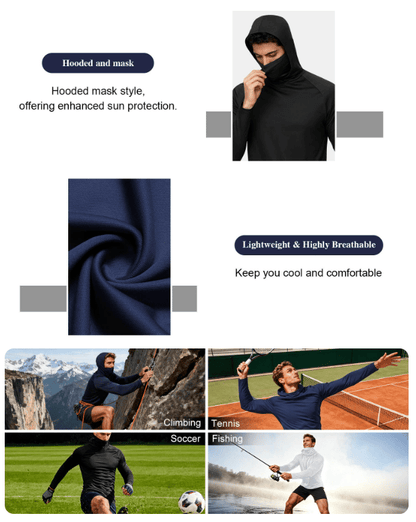 Men's Athletic Hoodies Long Sleeve Fishing Shirts for Men Hooded Set with Face Mask