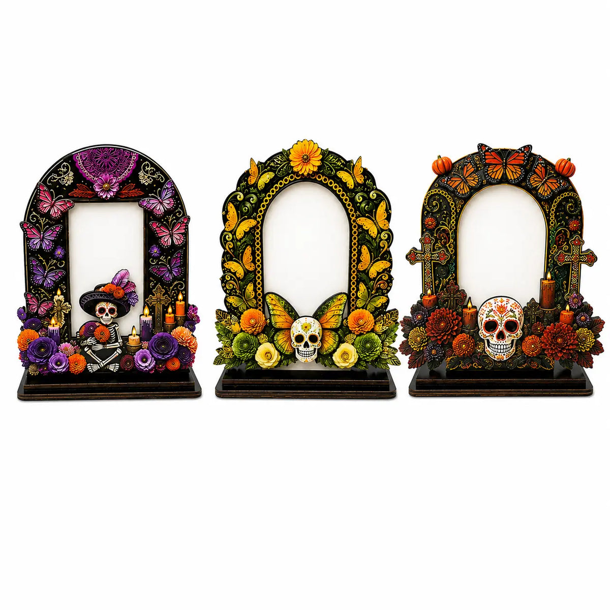 Day of the Dead Memorial Photo Frame Set – 6 Colorful Wooden Ofrenda Frames