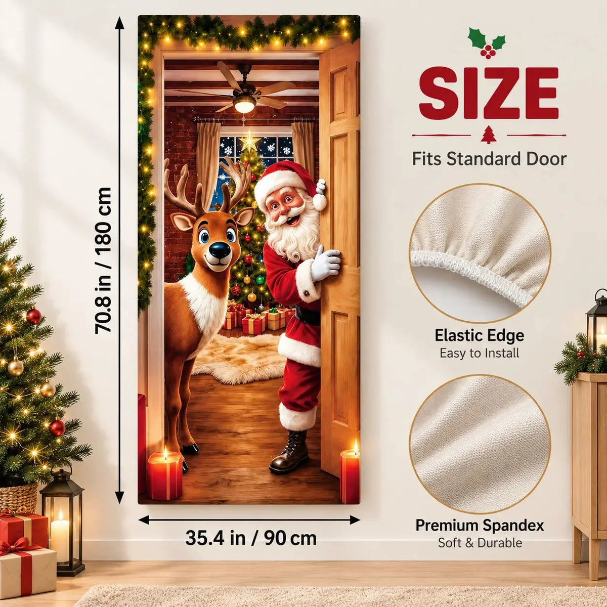 🎄 Christmas Stretch Door Cover – Elastic Santa Holiday Door Wrap