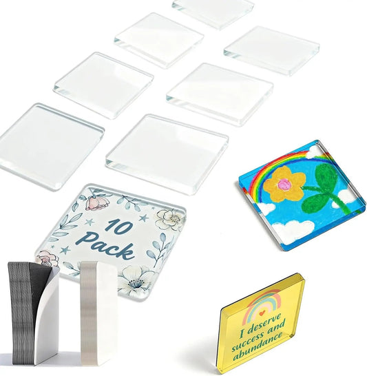 🎞✂10 Pack  2" x 2" Clear Acrylic DIY Fridge Magnet Set with Adhesive Backing – Square Magnetic Photo Frames with Stunning 3D Effect