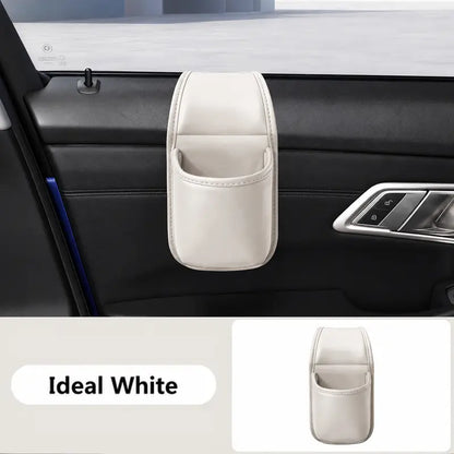 Leather car door storage pocket - double-layer compartments