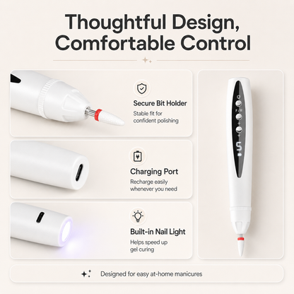 ✨ 3-in-1 Electric Nail Drill Pen with Nail Light & 5 Bits