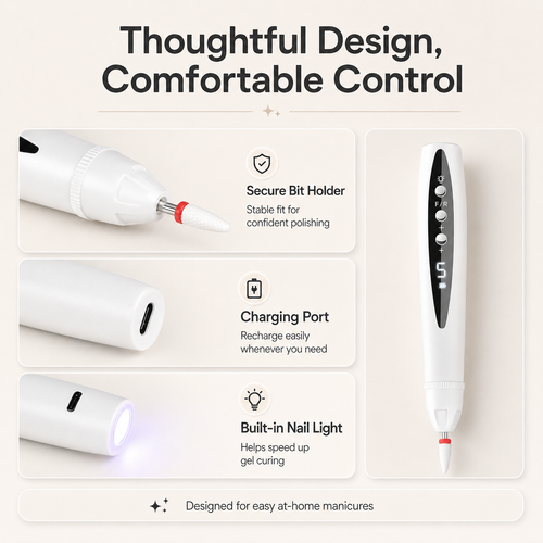✨ 3-in-1 Electric Nail Drill Pen with Nail Light & 5 Bits