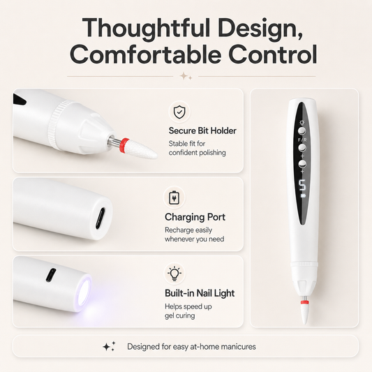 ✨ 3-in-1 Electric Nail Drill Pen with Nail Light & 5 Bits