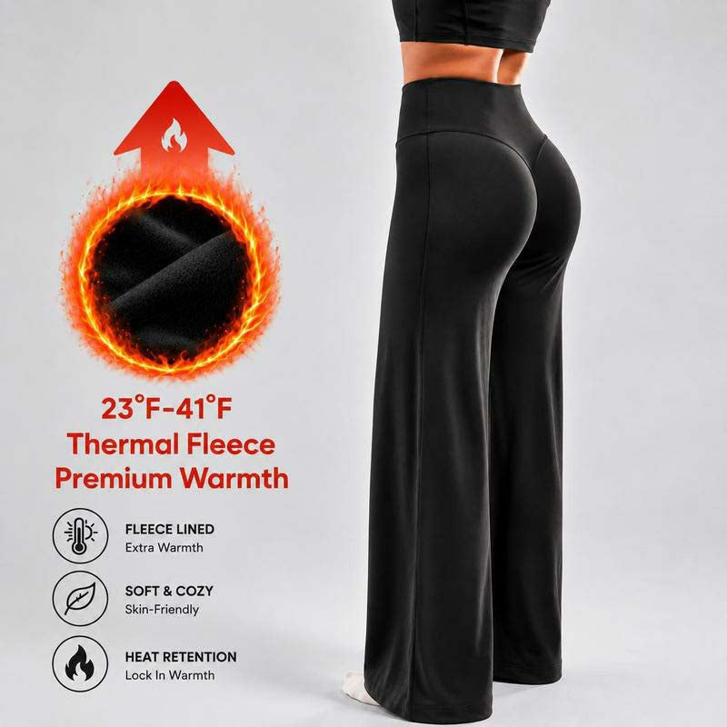 Women's Fleece Lined Wide Leg Pants,High Waisted Soft Thermal straight Leg LoungePants👖