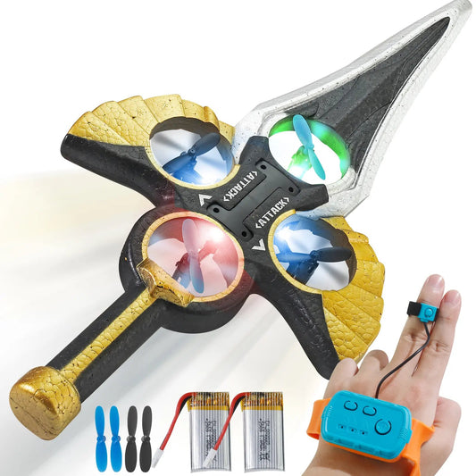 LED Flying Spin Sword Toy with Gesture Wrist Remote - Glowing RC Hover Drone Blade with Extra Batteries