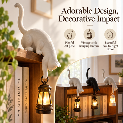 🐱 Cat Shelf Lantern Decor – Whimsical Hanging Light & Key Holder for Cozy Home Spaces
