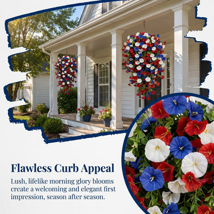 🌺Red, White & Blue Artificial Morning Glory Hanging Vines – 3-Piece Set