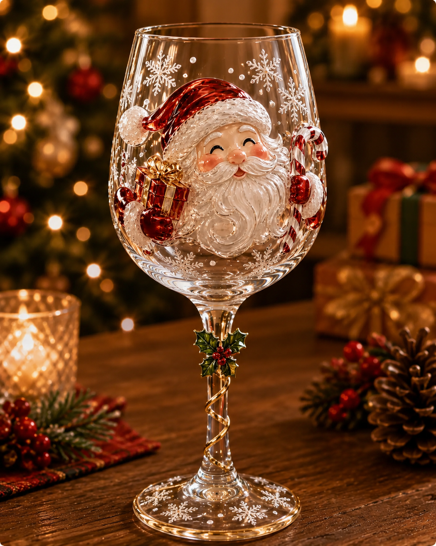 Christmas Santa Claus decorative stemmed wine glass