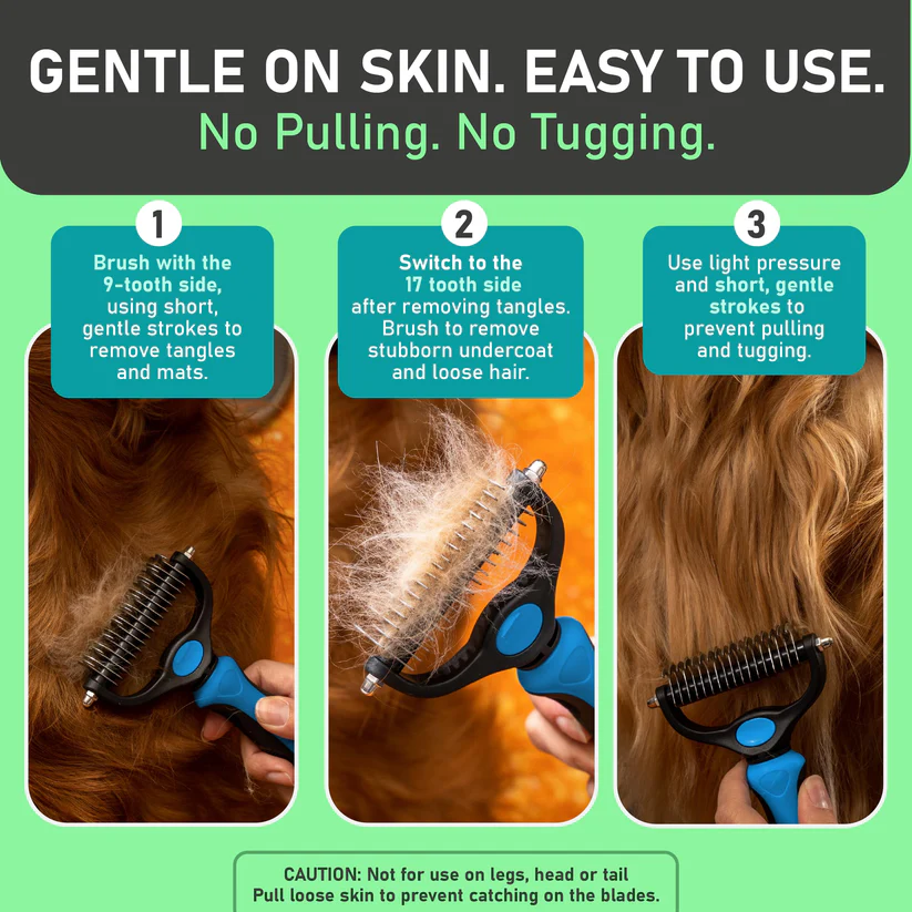 🔥Professional Double-Sided Pet Grooming Rake ✨ Undercoat Deshedding Tool for Dogs & Cats 🐶🐱