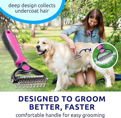 🔥Professional Double-Sided Pet Grooming Rake ✨ Undercoat Deshedding Tool for Dogs & Cats 🐶🐱