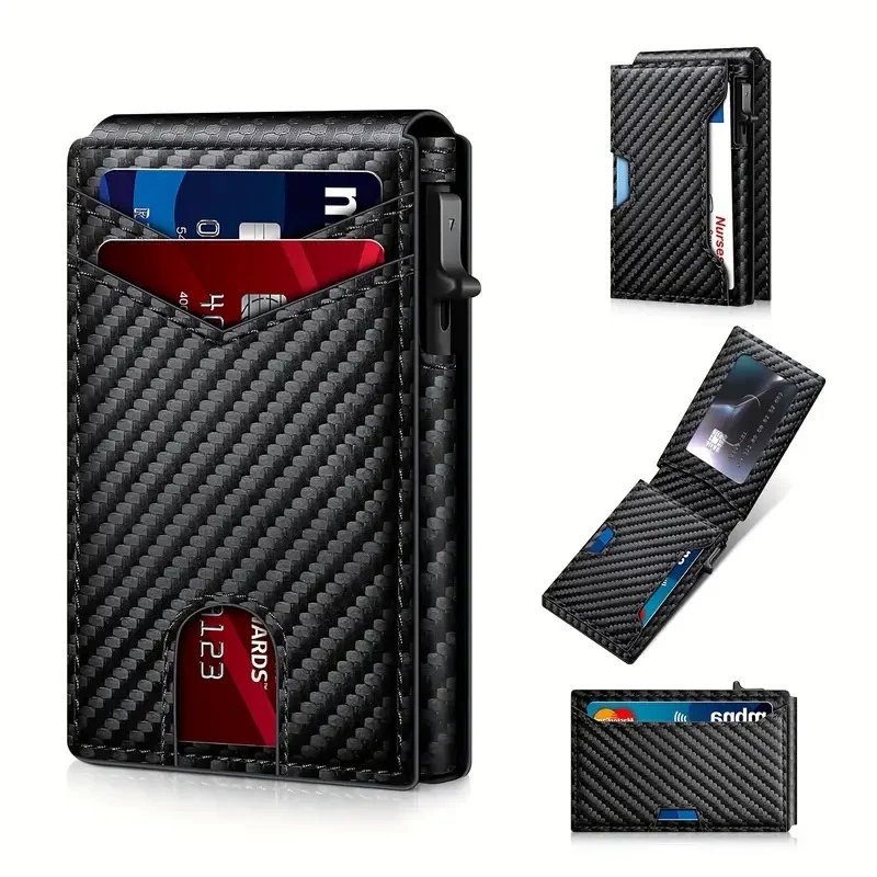 🔥Slim Pop-Up RFID Wallet for Men – Secure Aluminum Card Holder with Cash Slot & ID Window