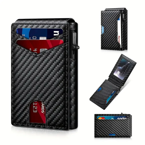 🔥Slim Pop-Up RFID Wallet for Men – Secure Aluminum Card Holder with Cash Slot & ID Window