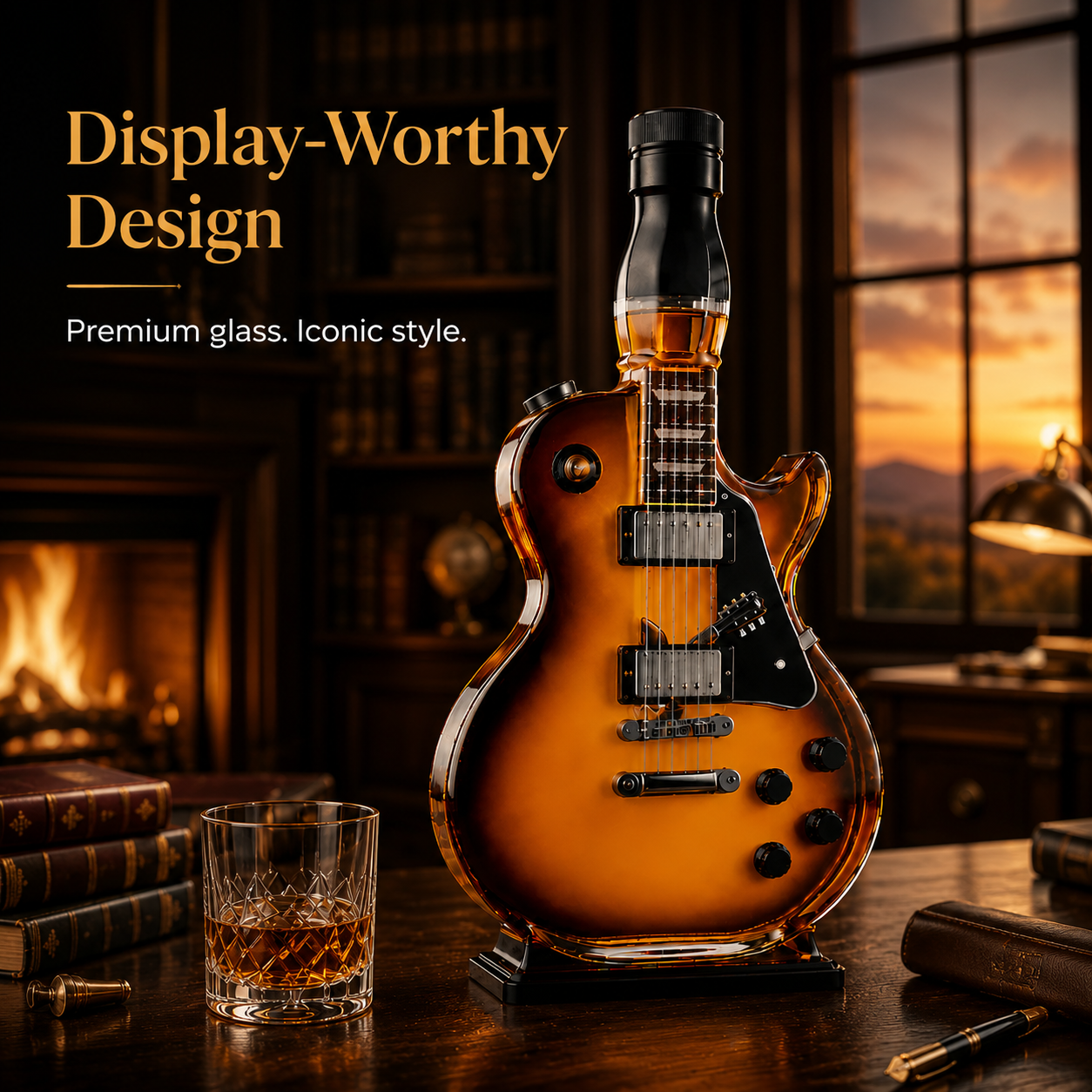 🎁 Father’s Day 49% OFF – 🔥Appetite for Rock: Vintage Sunburst Guitar Figurine Spirit Bottle