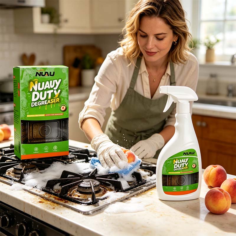 🍑 Heavy Duty Kitchen Degreaser Spray – Foaming Grease Cleaner with Fresh Peach Scent