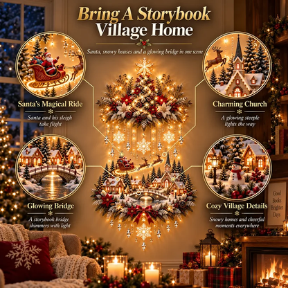 ✨ Lighted Christmas Tree & Village Wall Décor – Warm Cascading Holiday Lights for Home Displays