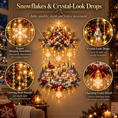 ✨ Lighted Christmas Tree & Village Wall Décor – Warm Cascading Holiday Lights for Home Displays