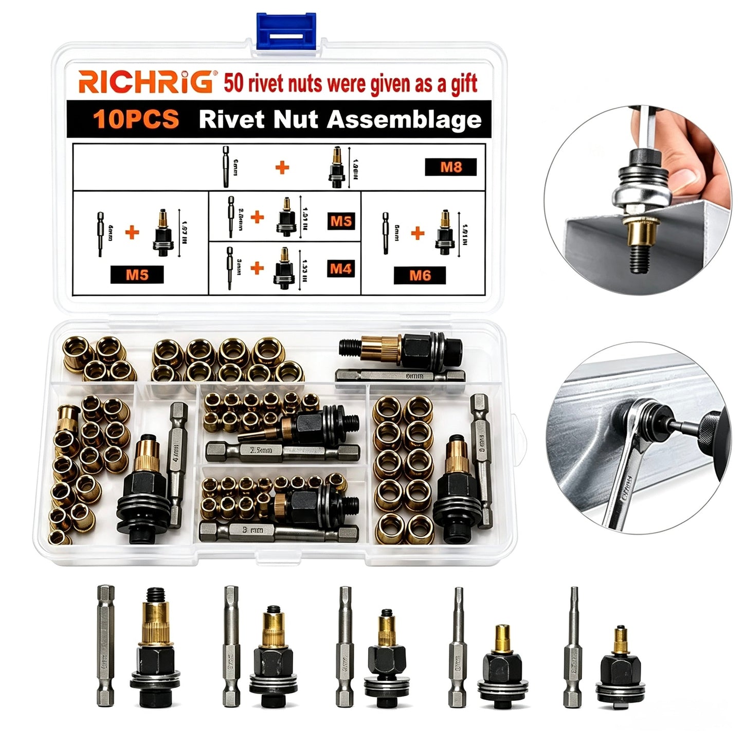 🛠️  Rivet Nut Tool – M3-M8 Rivnut Kit, Carbon Steel Manual Riveter, Auto Repair & Workshop Use