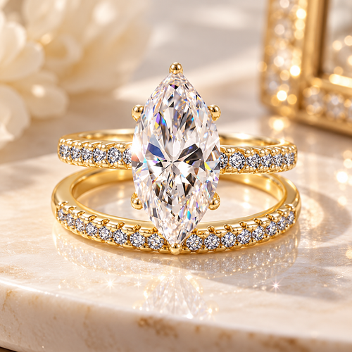 💍 Marquise Sparkle Ring Set – Elegant Two-Piece Gold-Tone Statement Jewelry ✨