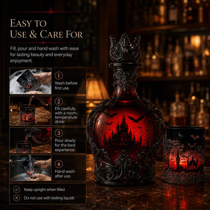 🦇🍺Gothic Vampire Castle Whisky Decanter & Tumbler