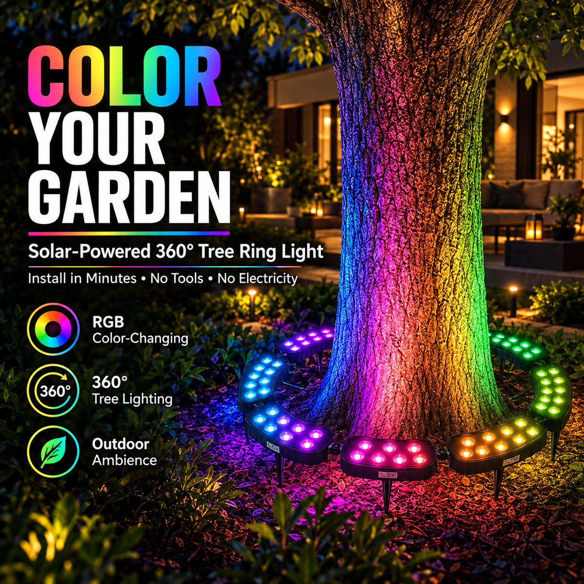 🌈 Light Up Your Garden in Style! ✨ Solar RGB Tree Ring Light