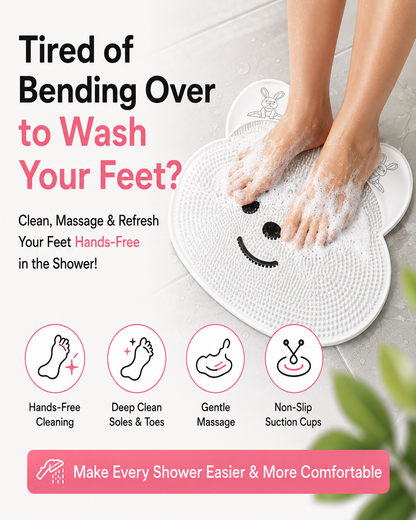 Hands-Free Foot Scrubber Bath Mat | Shower Foot Cleaning Mat