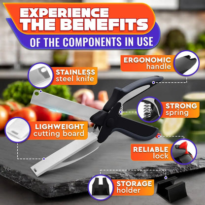 2 in 1 Kitchen Scissors for Food – Stainless Steel Blade & Plastic Cutting Board Scissors