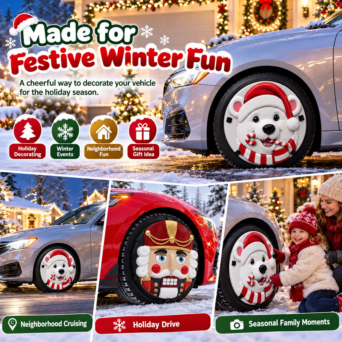 🎃Christmas 3D Wheel Covers – Festive Polar Bear & Nutcracker Car Decor