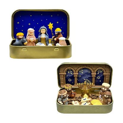 Mini Christmas Nativity Set in Tin Box