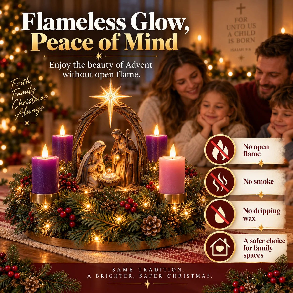 🔥 Limited-Time 49% OFF – ✝️ Lighted Nativity Advent Wreath – A Sacred 4-Week Christmas Tradition